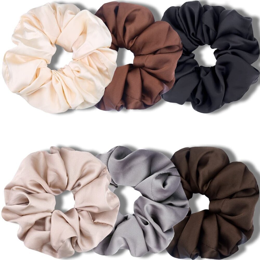 Big Scrunchies for Women Thick Hair, Premium Satin Softer than Silk, XL 6 Inch E